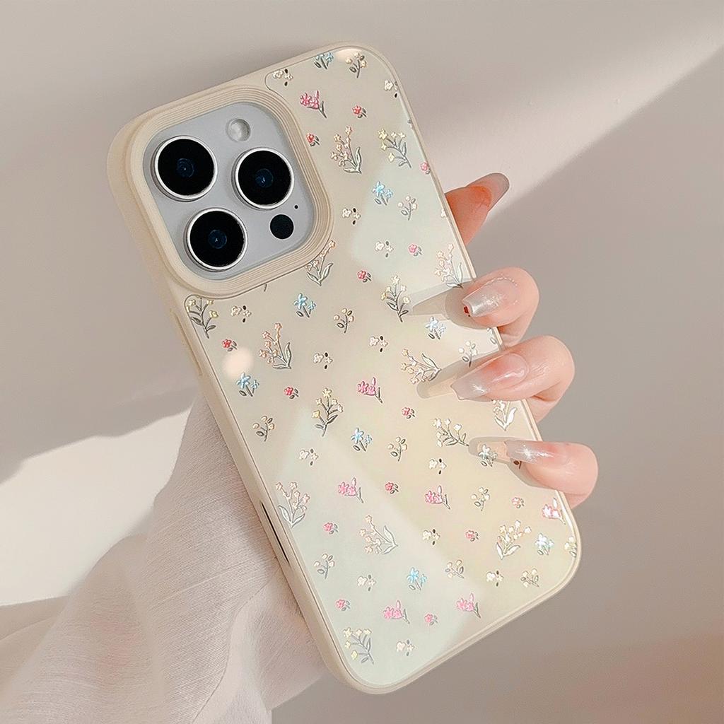 Gilded Ins Colored Floral Apple 16 Mobile Phone Case 15 Suitable for IPhone 16pro Max Glass 13 Hard 12 11
