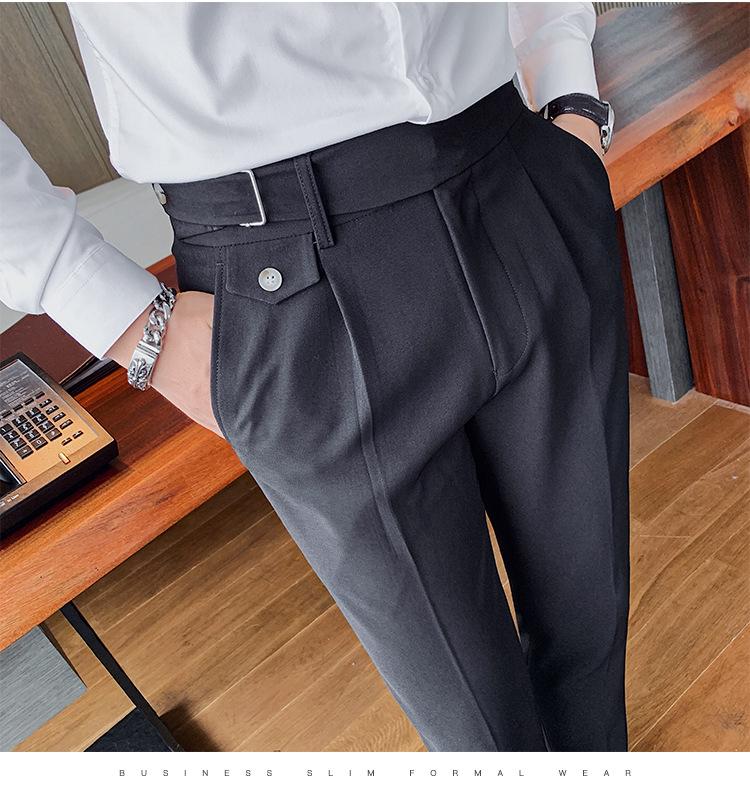 Men's Autumn White Slim Fit Trousers with Unique Waistband–Korean Style