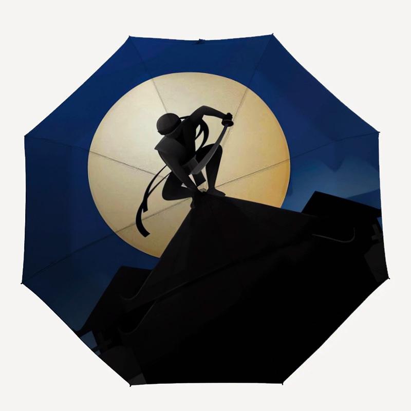 

1PC Ninja Moonlight Pattern Small Travel Compact Windproof Umbrella, Automatic Folding Umbrella, Automatic Open/Close ,Gift-80