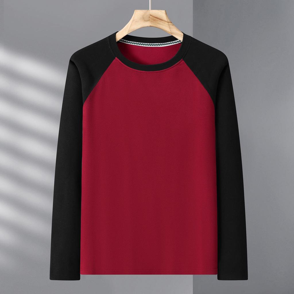 Men's Plus Size Velvet Base Layer Shirt with Color Block Raglan Sleeves – Extra Wide, Loose Fit, Thick Winter Wear, 330 Jin