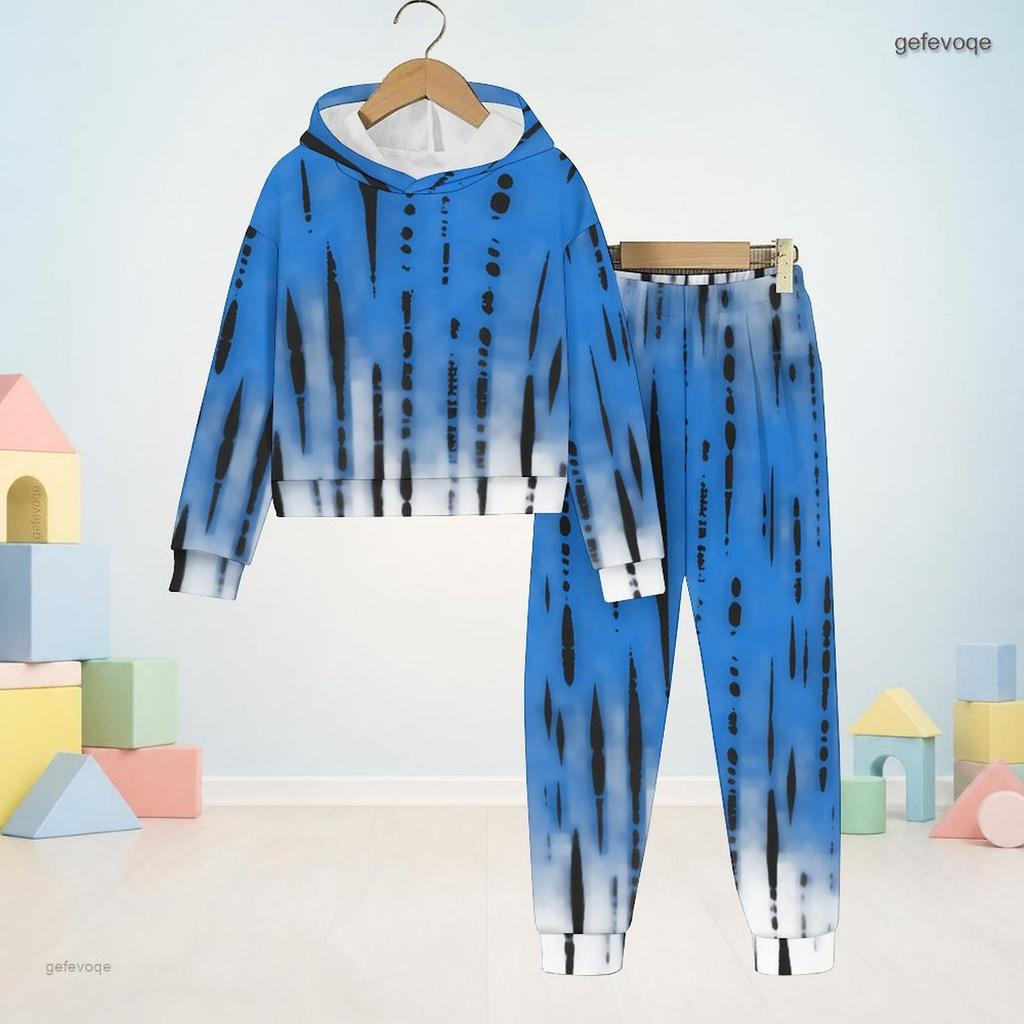 Kids Boys Girls Hooded Long Sleeve Striped Printed Sweatshirt Cuffed Pants Two Piece Set
