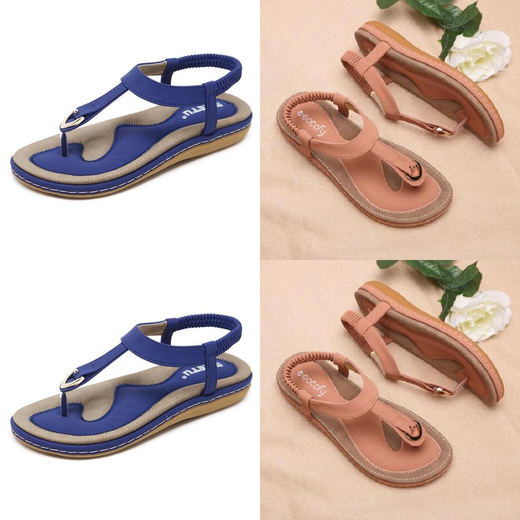Stilvolle Socofy Damen Elastische Zehensteg-Flachsandalen für den Strand mit Hochwertigem Silikon