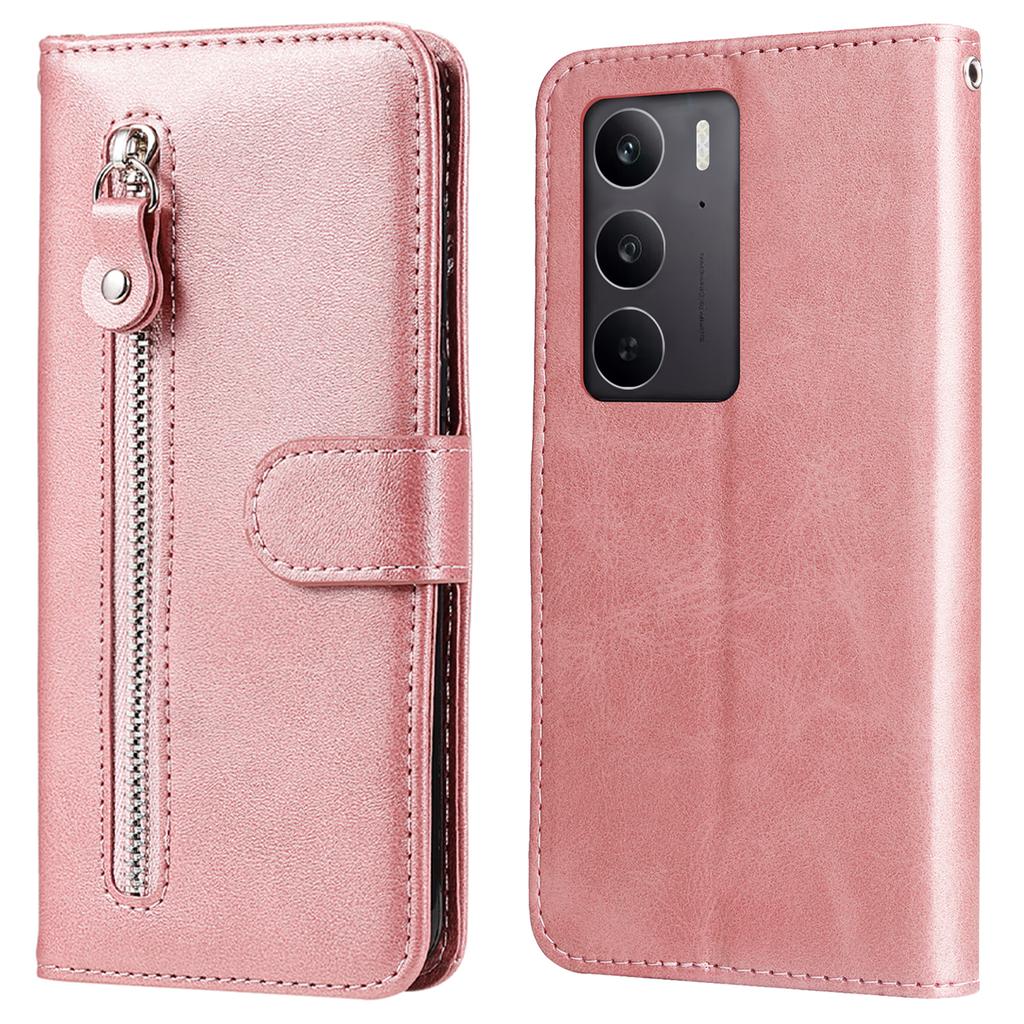 Etui z portfelem na zamek błyskawiczny, ze skóry PU o fakturze cielęcej, do Oppo A5 5G/4G/Realme C75 5G/C75 4G/C73 5G/C71 4G/14x 5G