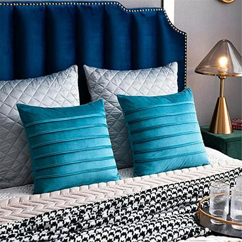 A Pair Luxury Velvet Applique Cushion Covers Home Decor Striped Throw Pillow Cases 45x45cm/30x50cm