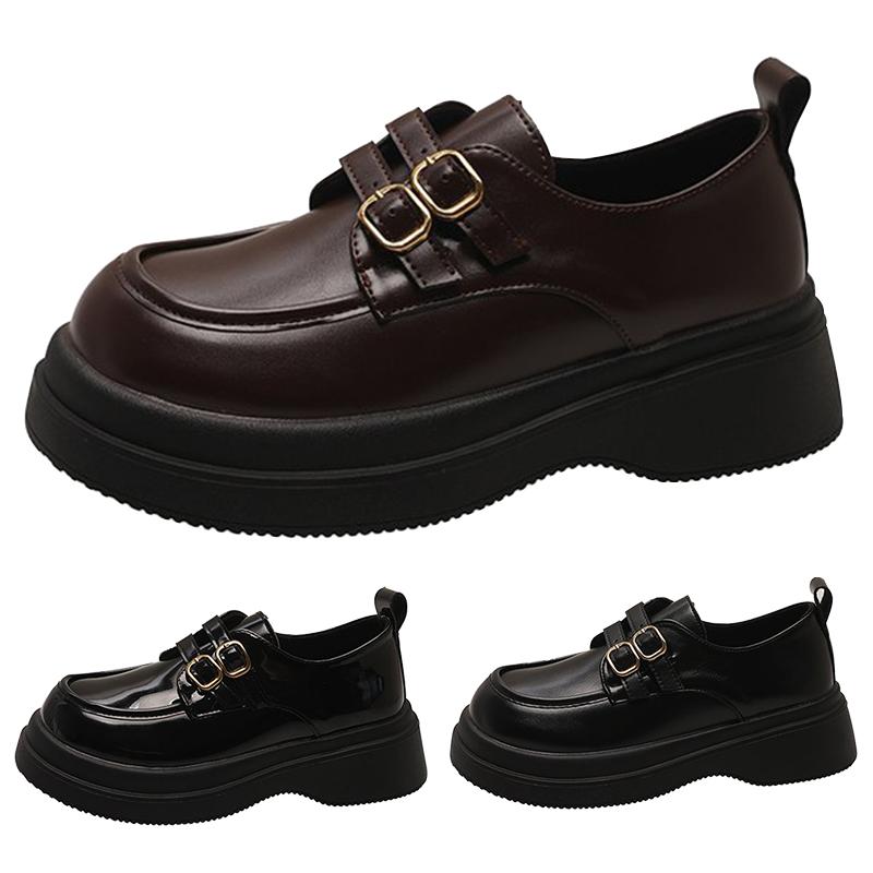 New Women's Flat Shoes Leather Casual Sneakers  Women's Lightweight Thick Base Mid Heel Pumps Women's Shoes