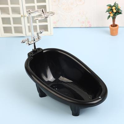 1Set Black Dollhouse Mini Furniture Bathtub Model Toy Simulation Bathroom Accessories Kids Pretend Doll House Decoraton Toy