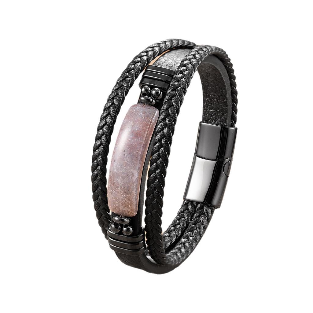 European and American Geometric Tiger's Eye Stone Bracelet Men's Multi-layer Leather Rope Bracelet Stone Bracelet Magnet Buckle Bracelet Women 2026