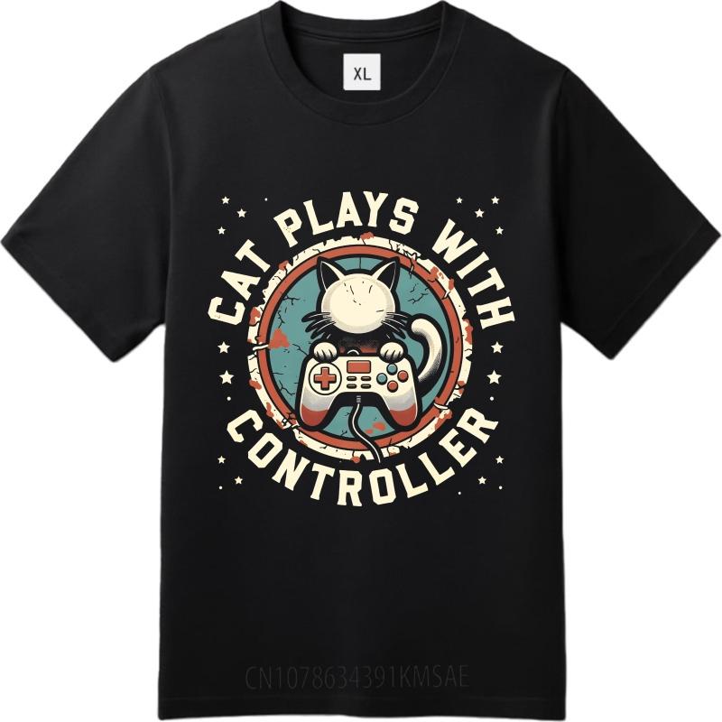 Summer tshirt male Travel Women Oneck tshirt Vintage Cat Plays With Controller Retro Teenagers Tee shirt Graphic Workout tops