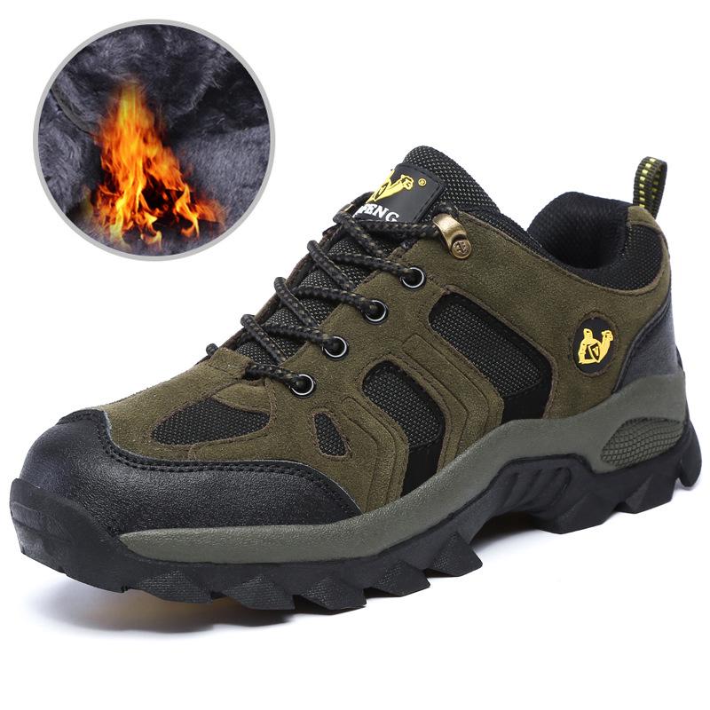 Men's Breathable Waterproof Hiking Shoes - Outdoor Non-Slip, Wear-Resistant, Thick Sole, Large Size, Plus Velvet Cotton Lining.