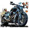 Motorcycle T Shirt Black Blue Motorcycle with Autumn Leaves Print for Casual Wear