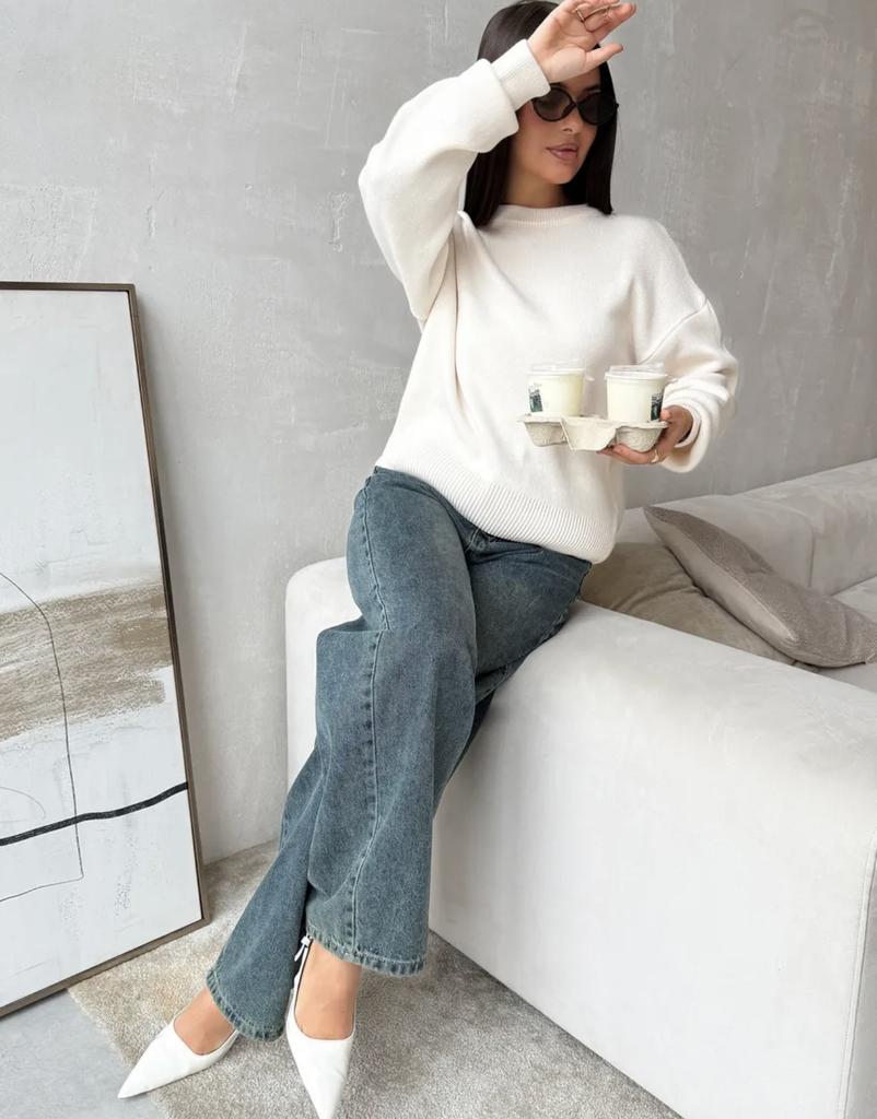 European and American cross-border models solid color classic round neck long-sleeved loose and simple pullover women's versatile knitted pullover