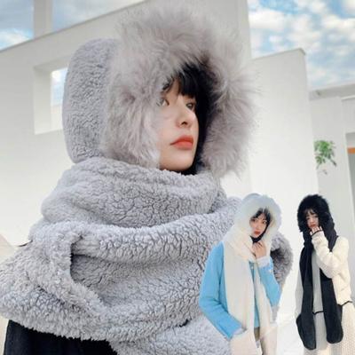 Women's and Men's Winter Earflap Trapper Hat Raccoon Hooded Combo