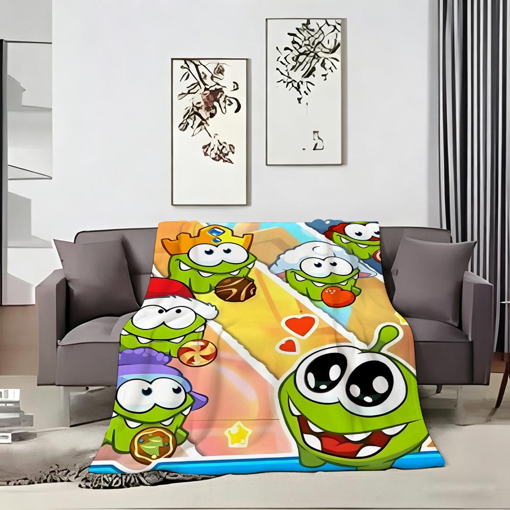 2D Hand Drawn Cartoon O-OmS NomS Throw Lightweight 240g Flannel Blanket Soft Skin-friendly for Summer Cooling