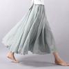 Women Double Layer Linen Maxi Skirt Pleated Vintage Boho Maxi Long Casual Cotton Beach Skirt Dress