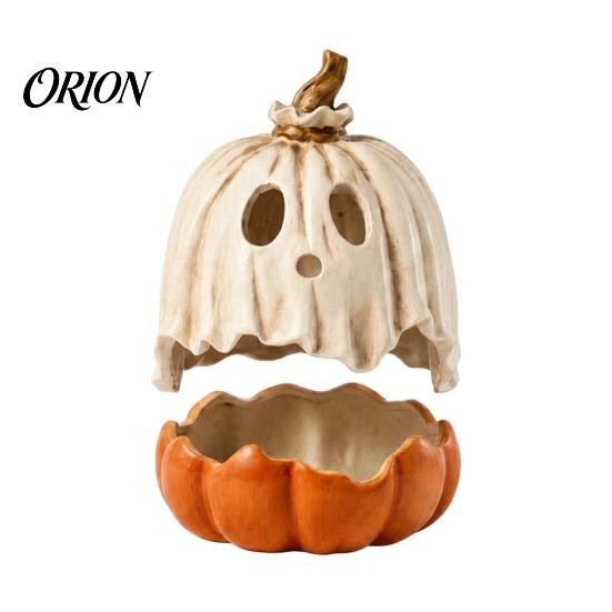 Unieke Halloween Cadeau-ideeën Verlichte Geest Pompoen Decoratie, Vintage Afneembare Lamp met Hars Ornament LED Kaars voor Keukentafel Schouw