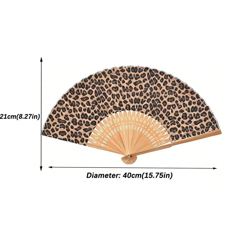 Stylish Leopard Leopard Print Folding Fan Bamboo Frame Lightweight Portable Vintage Handheld Fan Foldable Dance Hand Fan