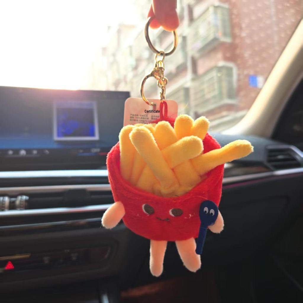 Cute Cartoon Plush Keychain: Fries, Hamburger & Hot Dog Figures for Backpack