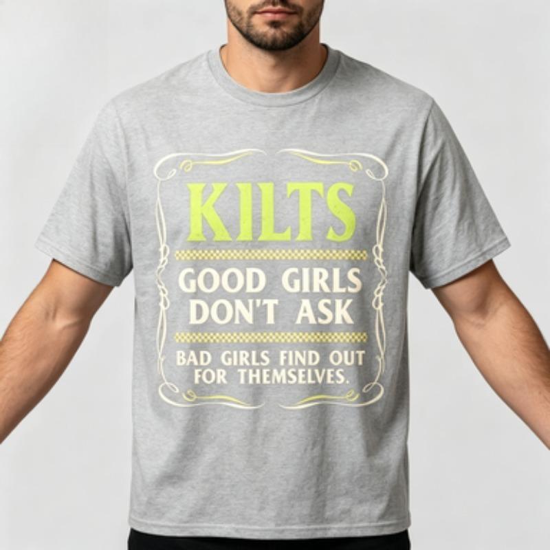 Pure Cotton Unisexs Tee Classic Border Frame Kilt Humor Quote With Checkerboard Separator Streetwear Crew Neck Tshirt