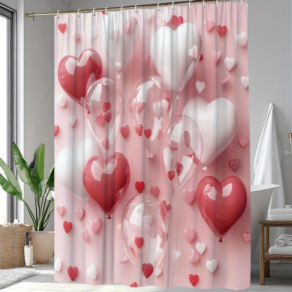 1Pc Valentine'S Day Shower Curtain Love Balloon Pattern Bathtub Partition Hanging Cloth Curtain Bathroom Decoration Polyester
