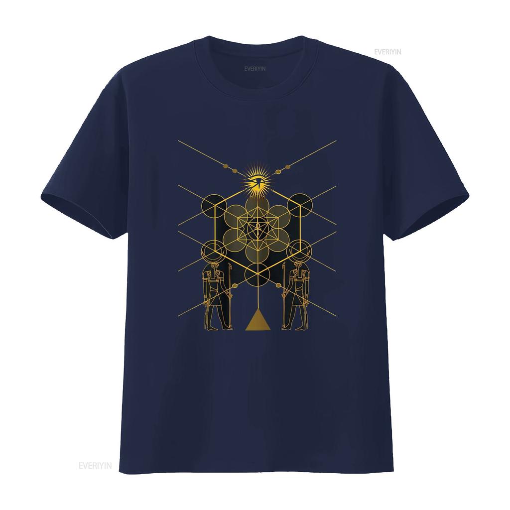 Sacred Geometry Science Egyptian HORUS HERU T Shirt Vintage Washed Homme Top For Everyday Wear Unisex Casual Slightly Stretched