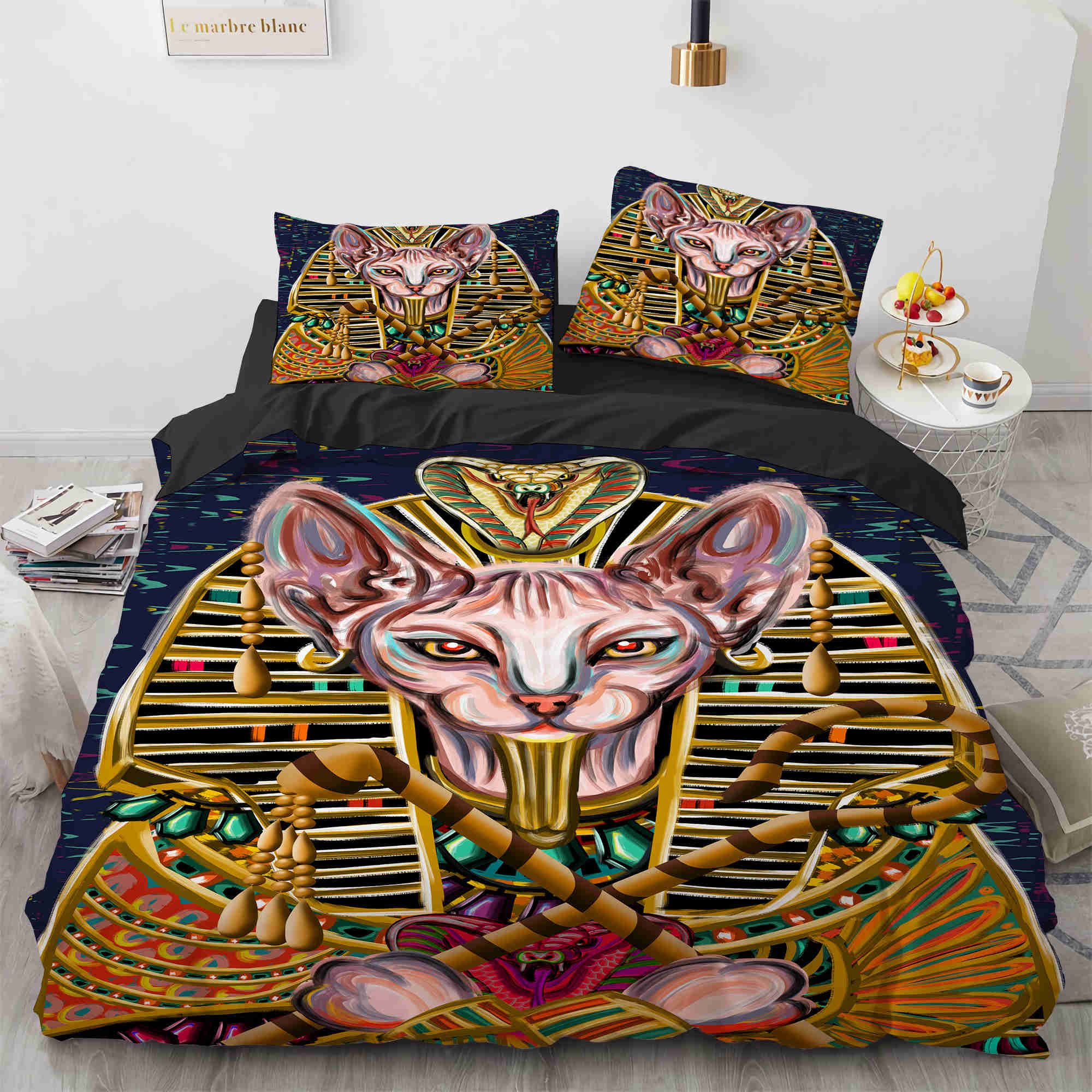 

Єгипетський фараон Постільна білизна Королева Стародавнього Єгипту Підодія Король Африканське плем я Екзотична цивілізація Поліестер Підковдра EU Single(135*200cm)3pcs