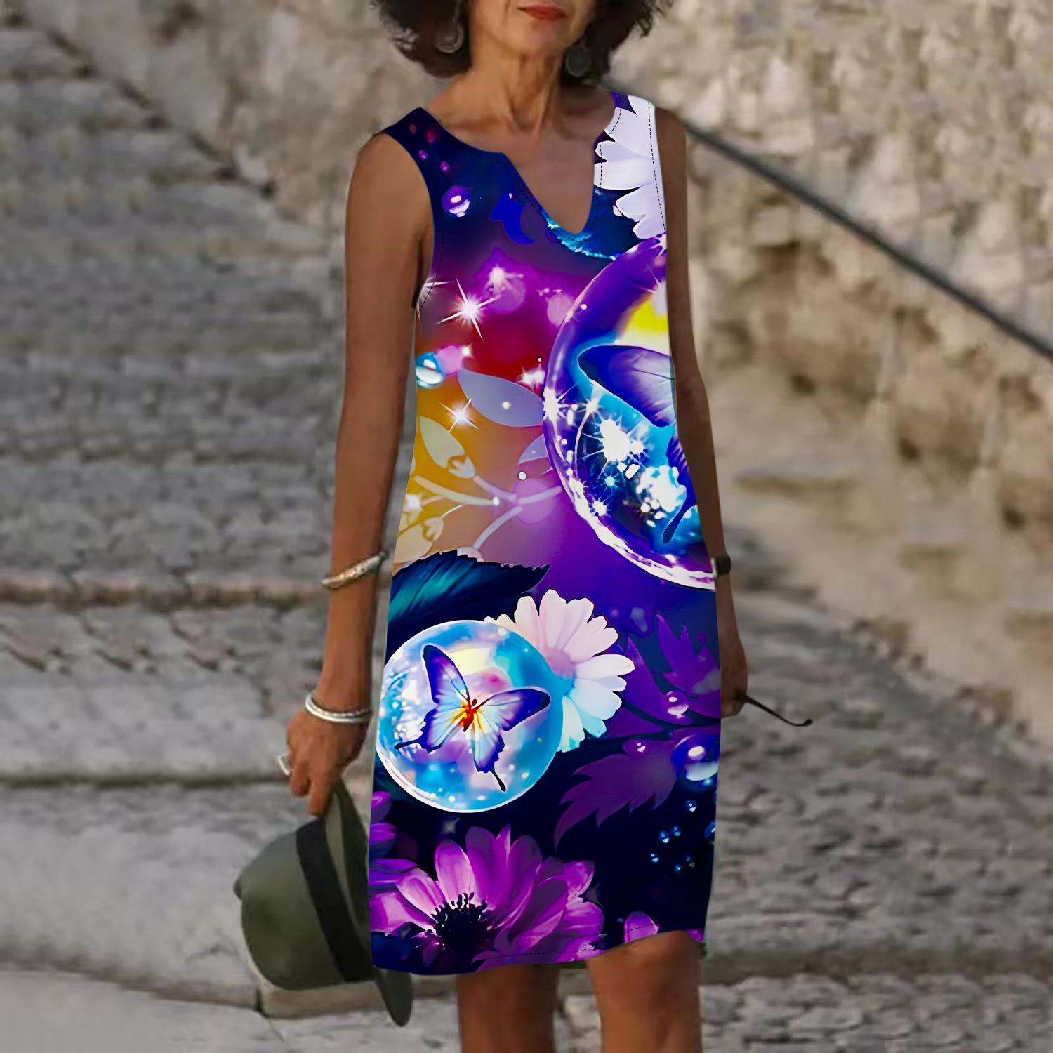 

Женское летнее платье с v-образным вырезом и градиентным принтом бабочки, повседневное модное платье без рукавов, повседневное свободное сексуальное платье размера плюс XS-8XL 8XL темно-синий