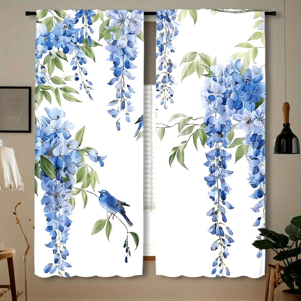 2pcs Semi-Transparent Yellow Sunflower Print Curtains Rod Pocket Design for Bedroom Office Kitchen & Living Room Window Decor