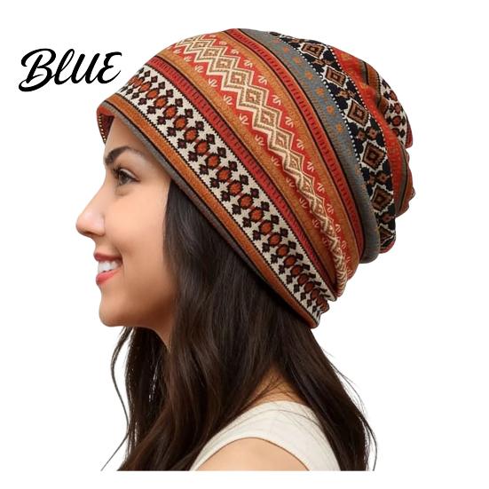 Versatile Lazy Style Hair Tie Women's Geometry Print Slouchy Hat Casual Soft Stretch Skull Colorful Geometric Pattern Hat Cap Warm Cancer