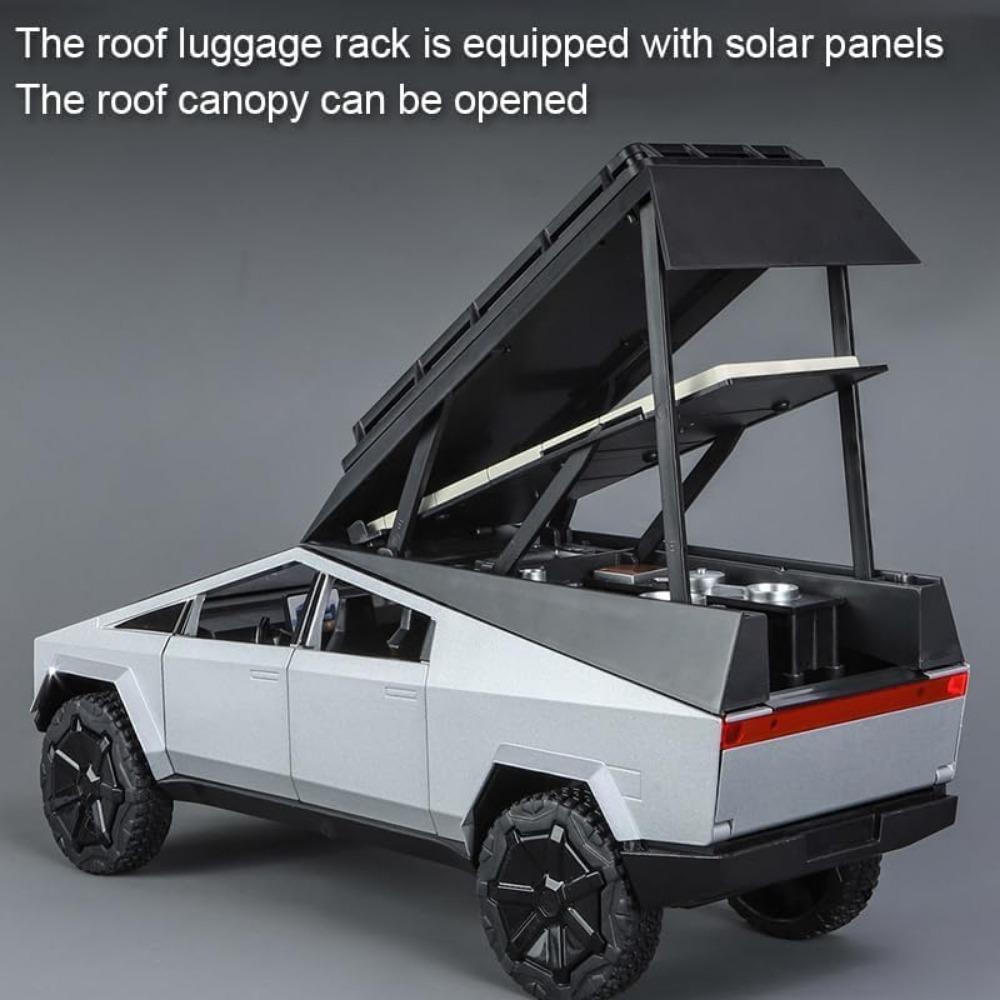 1/32 Tesla Pickup Trailer RV Model Kit, aliaj de vehicule off-road, model de mașină de jucărie din metal turnat sub presiune, simulare de model de camion cu lumină sonoră, cu RV