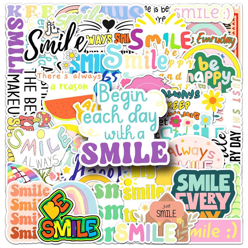 51-Piece Inspirational Smile Stickers: Joyful, Positive, Waterproof English Sentences for Journals
