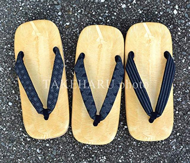Takeharu Yellow Chiba Geta Made in with a Sanded Sole and Sponge Size Extra Indigo Dye Style Men's Sandals, Japan, Sole, 3L, Large,
