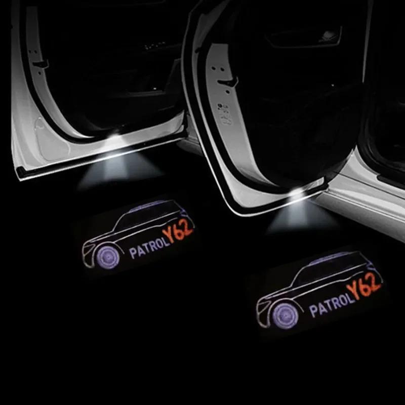 2 Pièces Lumière d'Accueil de Porte de Voiture à Logo LED Pour Patrol Y62 2010-2021 Accessoires Auto Projecteur Laser Emblème Ombre Lumière de Voiture