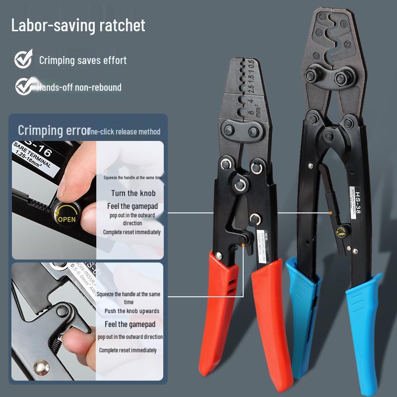 Ratchet Crimper for OT/SV/Ring/Fork Copper Wire Terminals