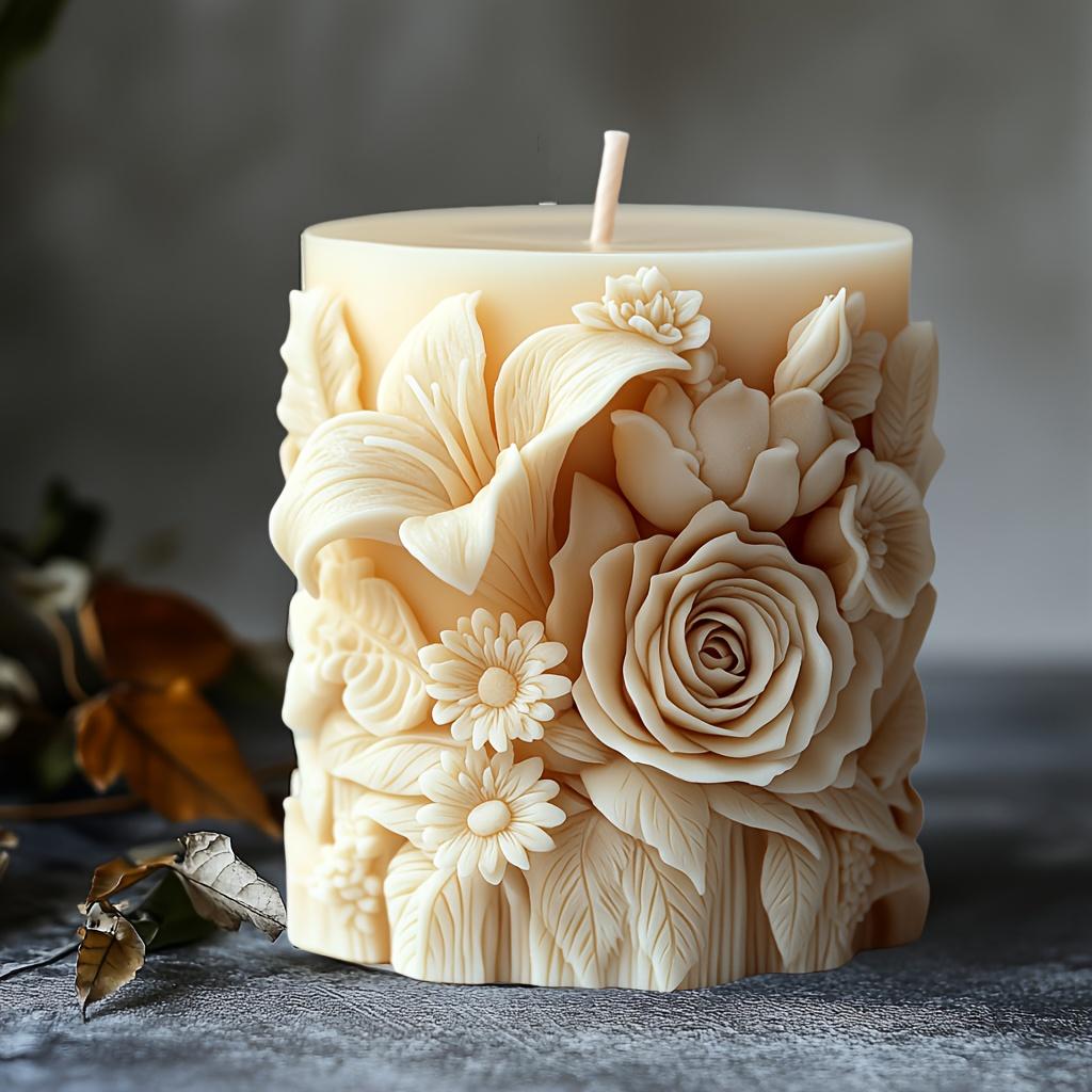 1 buc. Matriță de silicon pentru lumânări cu design floral complex de trandafiri și crini, formă ovală pentru lumânări de aromaterapie DIY, matriță pentru lumânări parfumate pentru săpunuri handmade