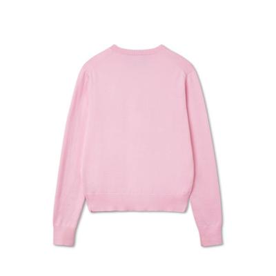 Polo Button Long Sleeve Crew Neck Knit Sweater Women Sweater Pink WMPOSWENDW20245-650