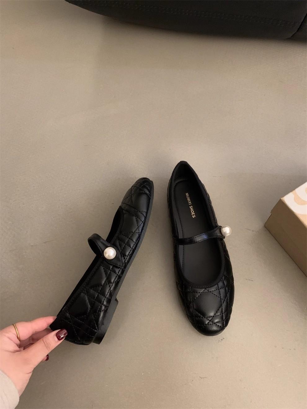 

French small fragrant Mary Jane shoes flat black shoes 2025 retro late evening wind single shoes ladyshoes soft-soled women s shoes 40 чёрный