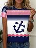 Summer Anchor Stripe 3D Print T-Shirts Women Casual Short Sleeve Round Neck T Shirt Harajuku Y2K Tees Top Female Street Clothing