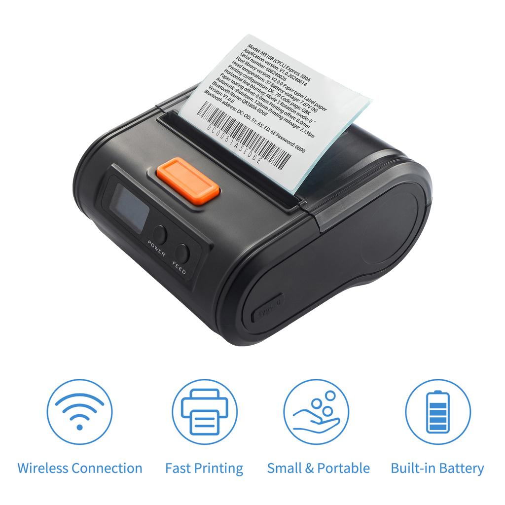 Portable Receipt Printer 80mm Mobile POS Direct Thermal Printer with BT+USB Use with APP Compatible