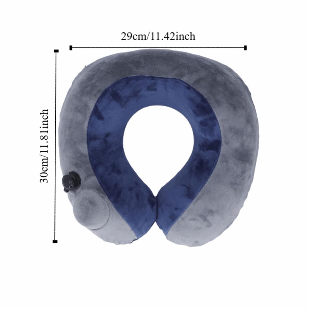 Curved Hump Self-Inflatable Travel Pillow With Storage Bag Dark Blue with Gray U Shaped Neck Pillow Portable