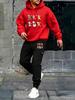 Men's Christmas-print Two-piece Set, Featuring A Hoodie and Pants with Pockets and A Drawstring; Suitable for Outdoor Activities in Autumn and Winter.