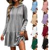 Womens Long Sleeve Hooded Sweatshirt Dress Drawstring Hood Ruffle Split Loose Fit Soft Casual Travel Tunic Sundress