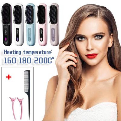LCD Cordless Hair Straightener Brush Anti-Scald Electric Hot Comb 3 Temp Settings USB Recharing Electric Hair Straightener Comb