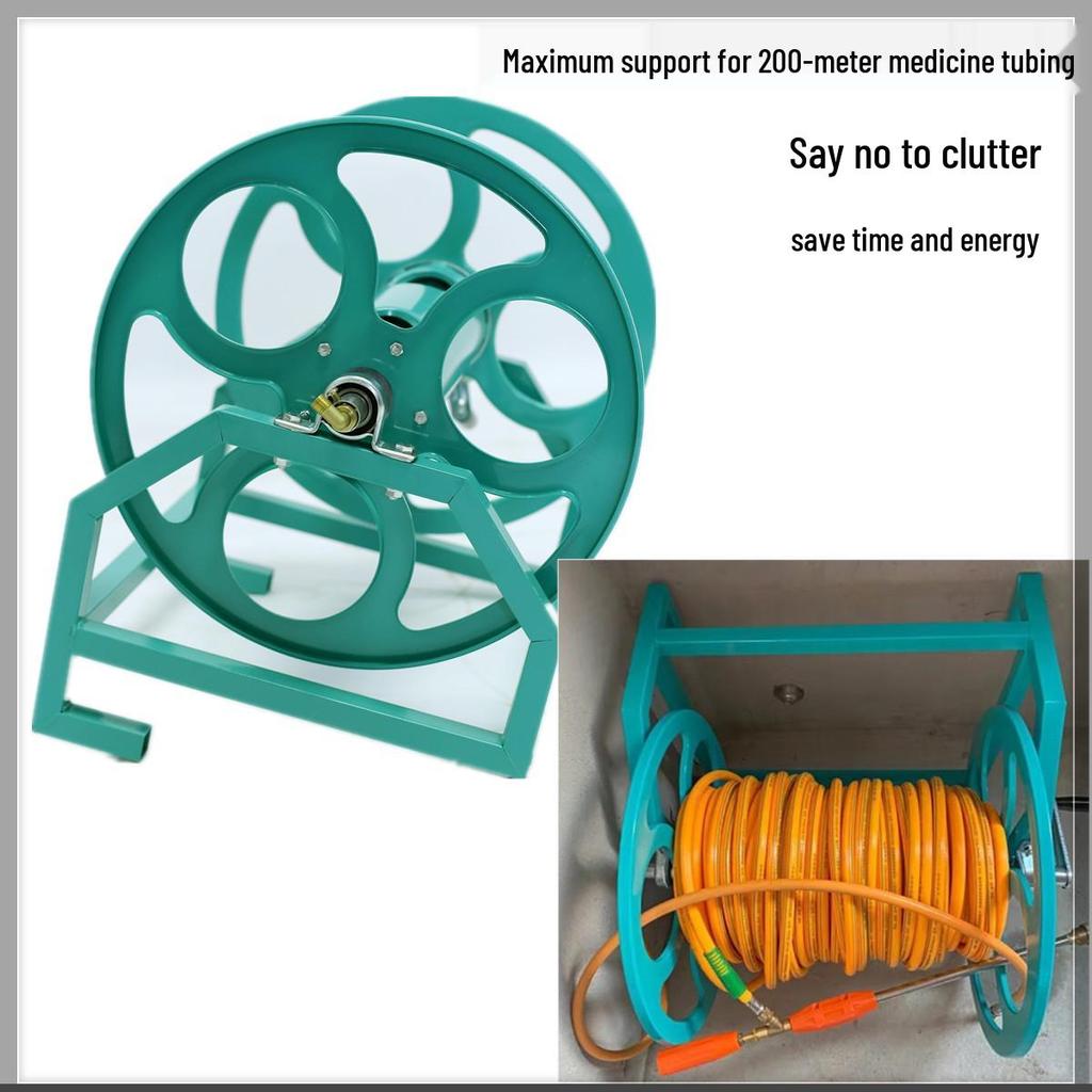 High-Pressure Gasoline Sprayer Hose Reel with Hand-Crank Storage Winding Rack