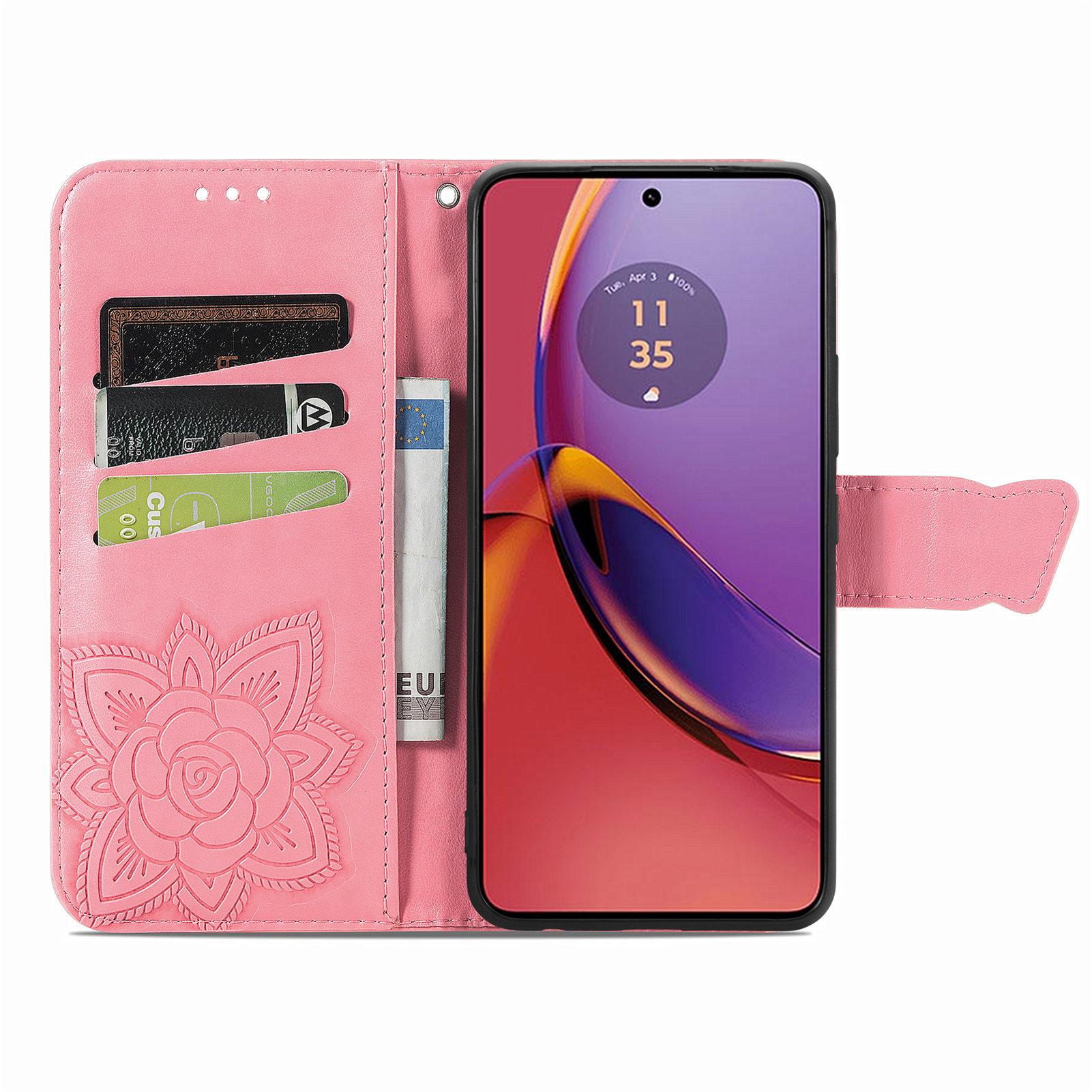 

For Motorola Moto G84 5G Case Butterfly Imprinted Leather Wallet Phone Cover with Stand Pink