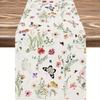 Spring Wildflowers, Butterflies, Linen, Table Runner, Watercolor Flower Design, Wedding Interior And Exterior Tabletop Decor