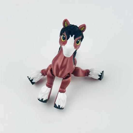 3D Printed Foal Animal Figurine Full Articulated Flexible Fidget Toy Small Brown Horse Desk Decor for Boys Girls