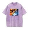 Demon Slayer Rengoku Kyoujurou Akaza Printed Tee Men Short Sleeve Clothing Washed Cotton T-shirt Vintage T Shirt Harajuku Tshirt