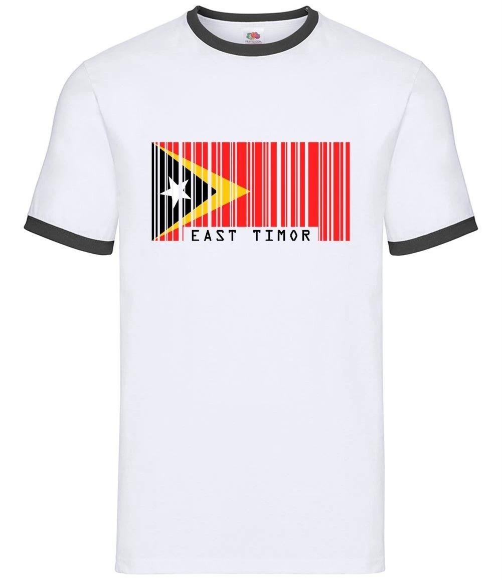 East Timor Barcode Style Flag - Mens Ringer - Timorese Asia Travel Love Country S