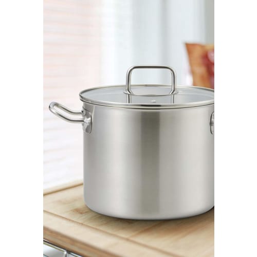 Bestco 24cm Satin Echoes Stockpot, Lightweight and Visible, Stainless Steel with Glass Lid, Induction Compatible, ND-6346