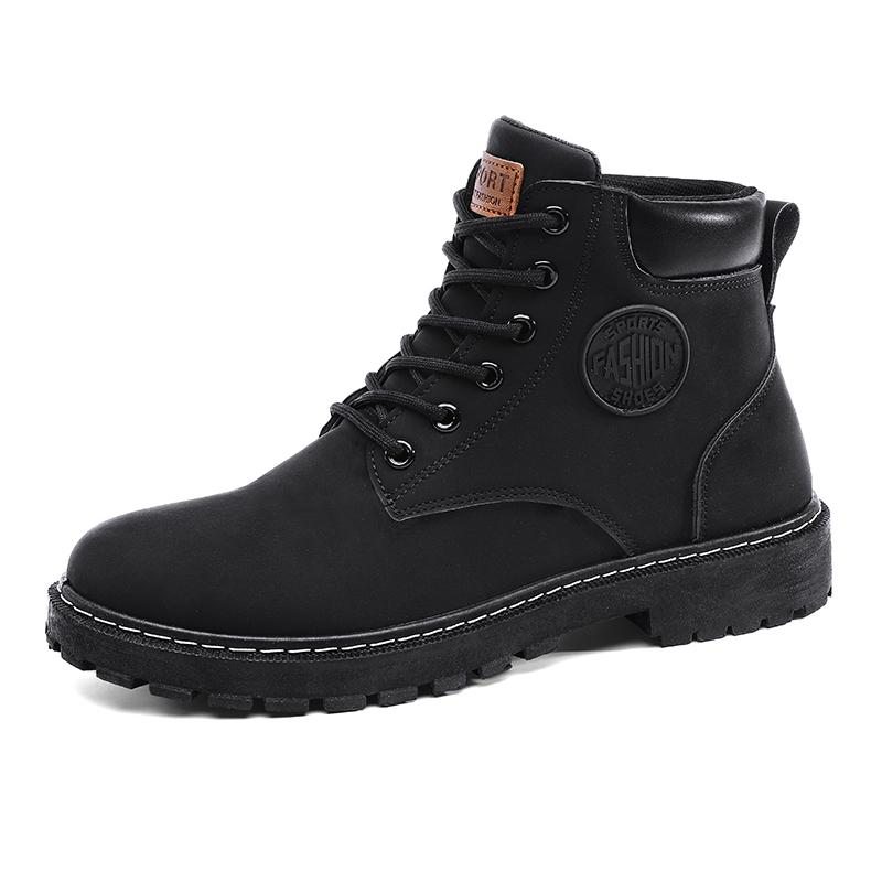 Men High Top Boots Fashion Casual Leather Boot Lace-Up Ankle Boot Non Slip Hiking Boots for Men Motorcycle Booties Botas Hombre